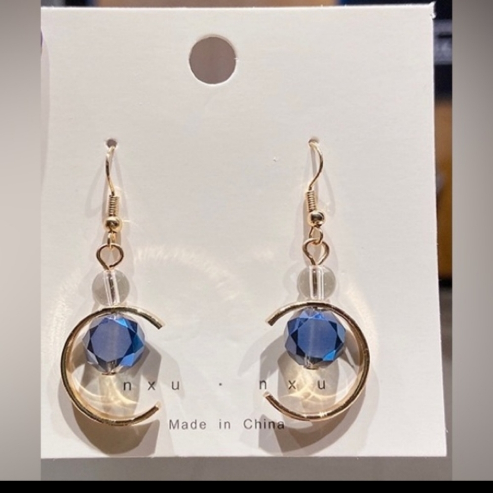 Crescent moon beaded dangle earrings